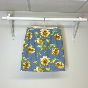 Vintage‎ David Gregory NY Blue Cotton Sunflower Mini Skirt- 6